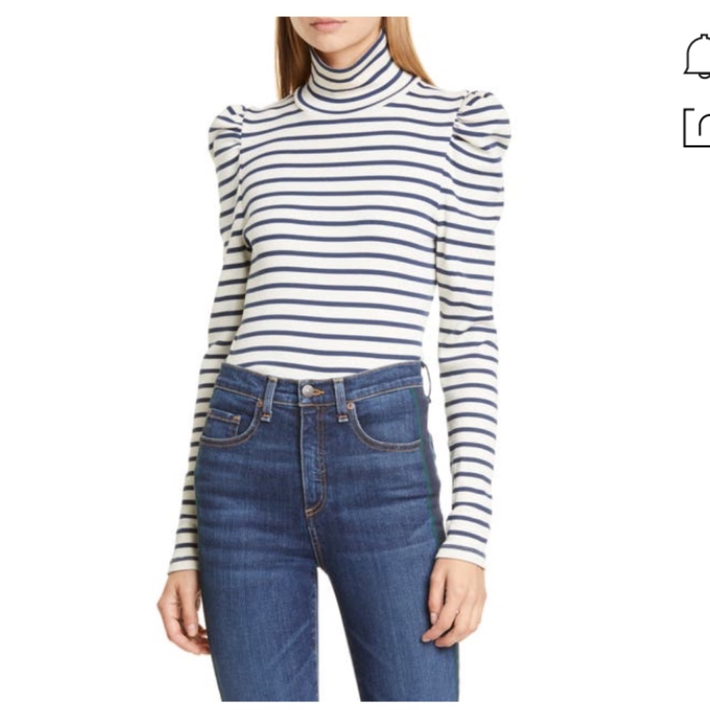 Veronica Beard Navy and White Striped Long Sleeve Top